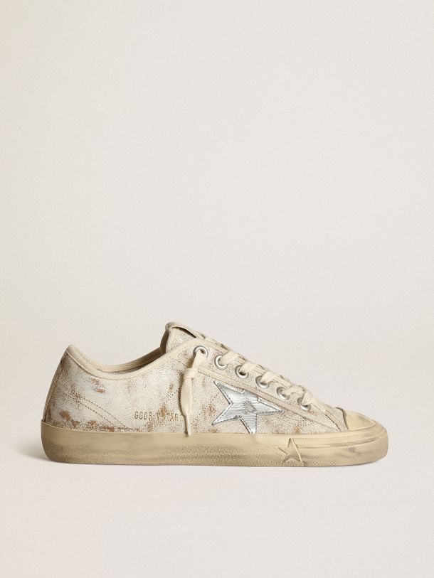 V-Star sneakers in glossy white leather with silver metallic leather star