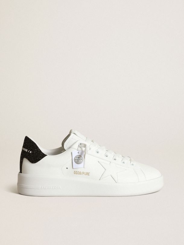 Purestar sneakers in white leather with tone-on-tone star and heel tab in black Swarovski crystals