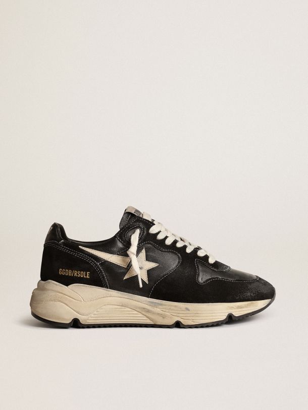 Women’s Running Sole sneakers in black nappa leather and suede with white leather star