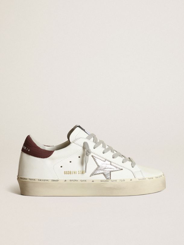 Golden Goose - Hi Star LTD sneakers with silver laminated leather star and burgundy lizard-print nubuck heel tab in 