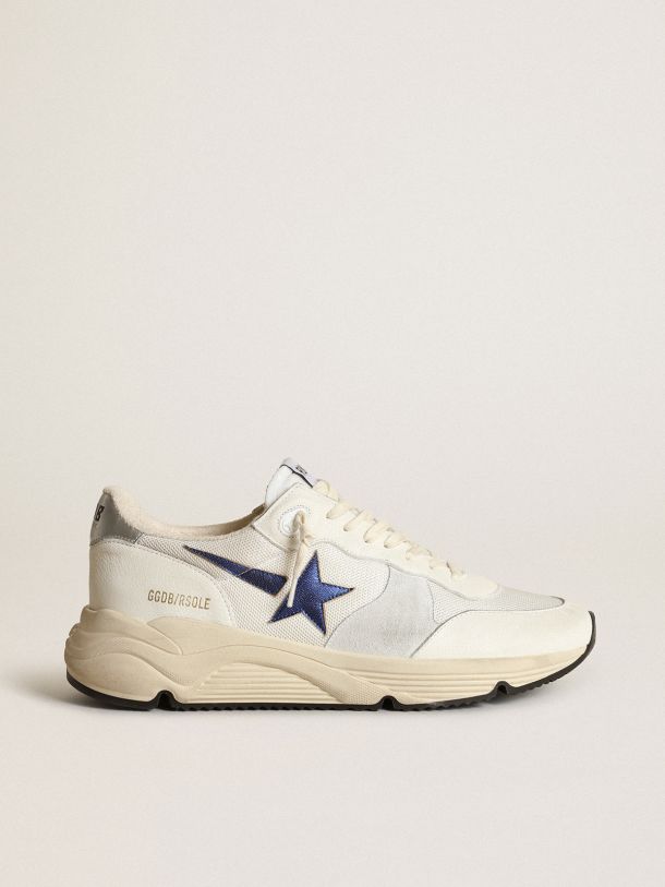 Golden Goose - Running Sole in white mesh and nappa leather with a blue star in 