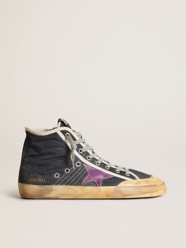 Francy Penstar sneakers in navy-blue nylon with purple leather star and black suede heel tab