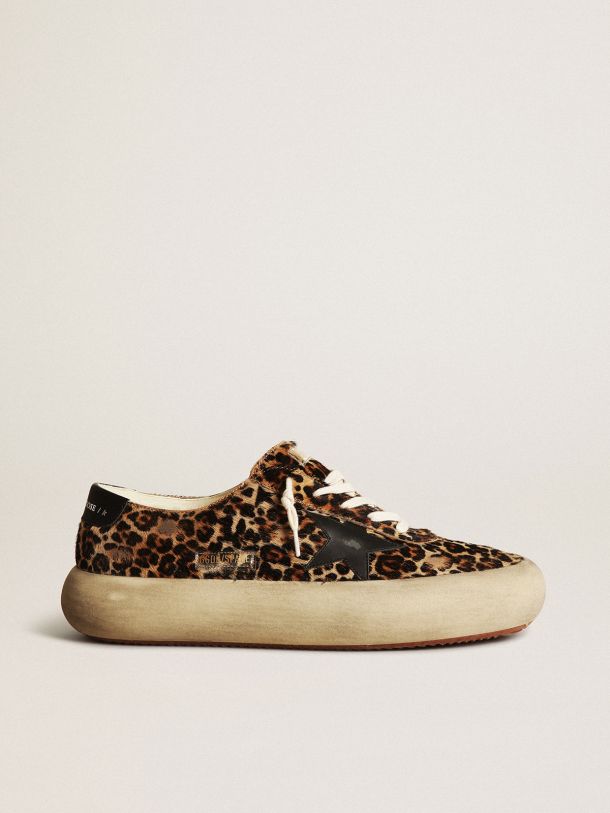 Men’s Space-Star shoes in leopard-print pony skin with black leather star and heel tab