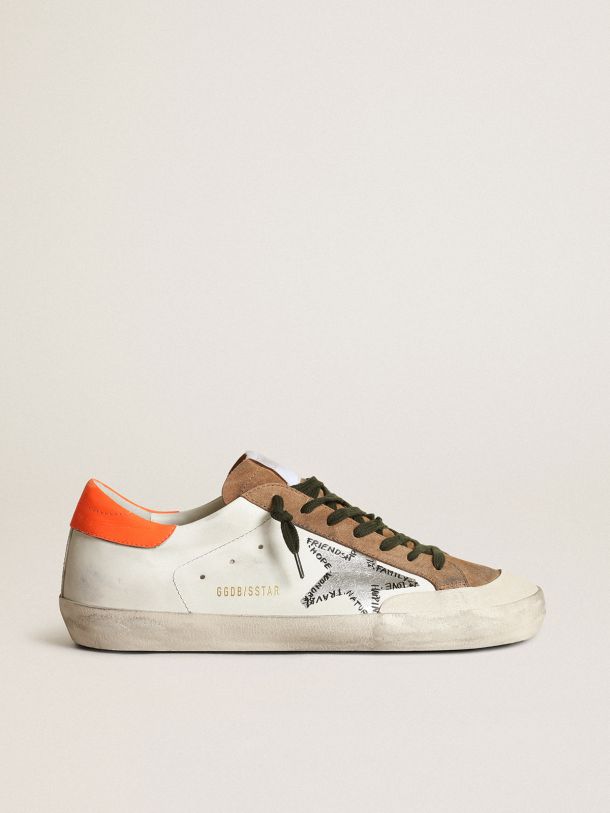 Super-Star Penstar sneakers with silver screen-printed star and fluorescent orange leather heel tab