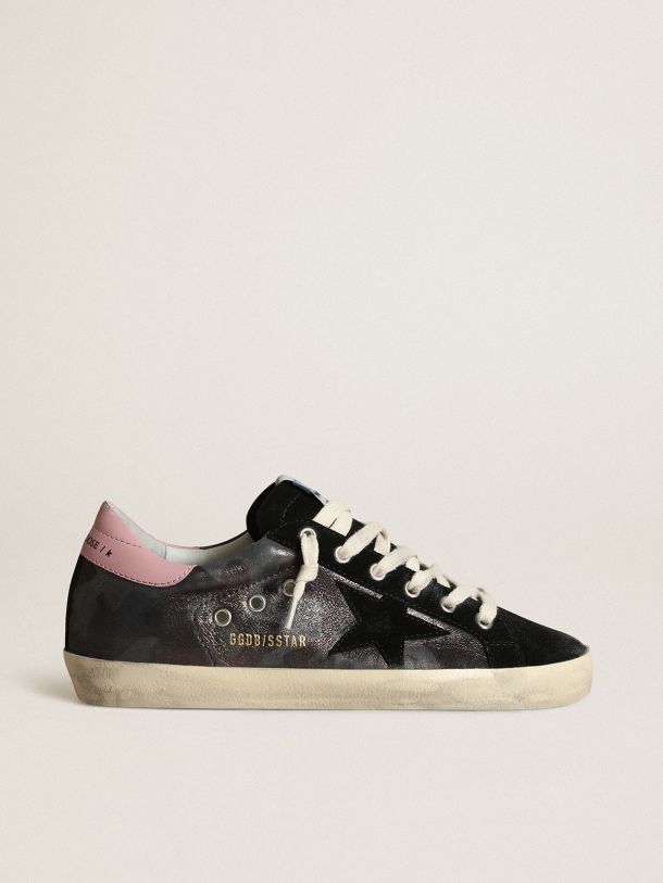 Golden Goose - Super-Star LTD sneakers in metallic camouflage nappa leather with black suede star and pink leather heel tab in 