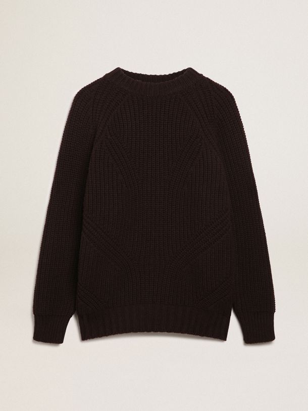 Golden Goose - Licorice-colored wool Journey Collection sweater with tone-on-tone leather patches in 