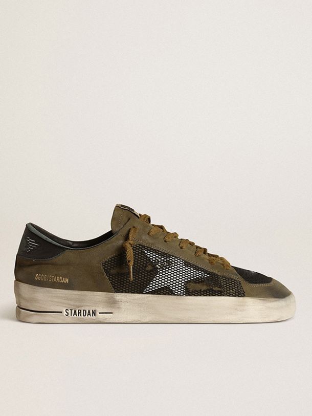 Men’s Stardan sneakers in military-green nubuck and black mesh with white leather star   