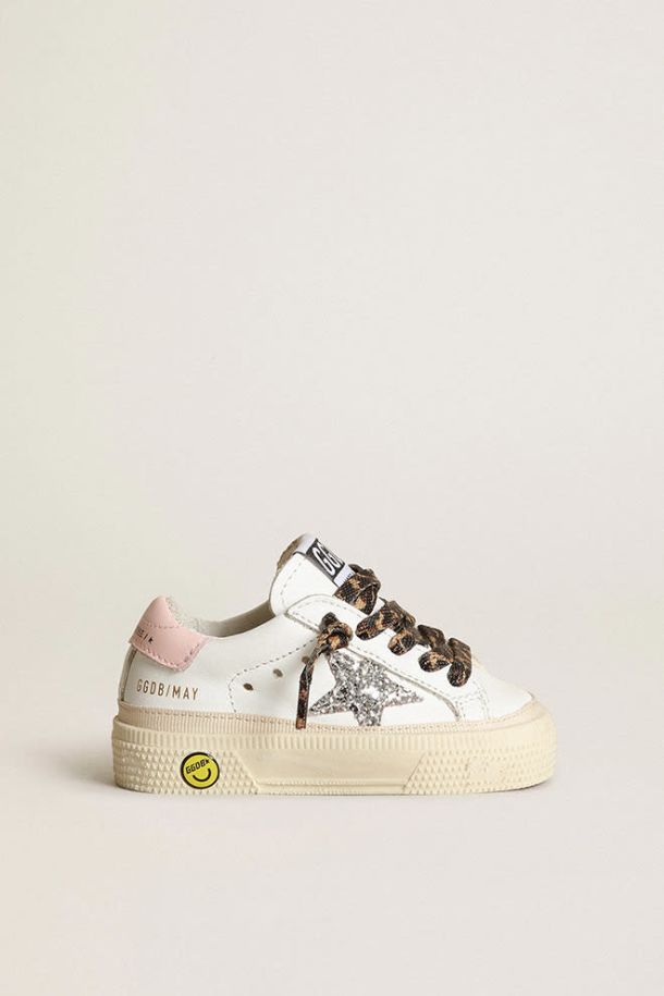 May sneakers with silver glitter star and pink leather heel tab
