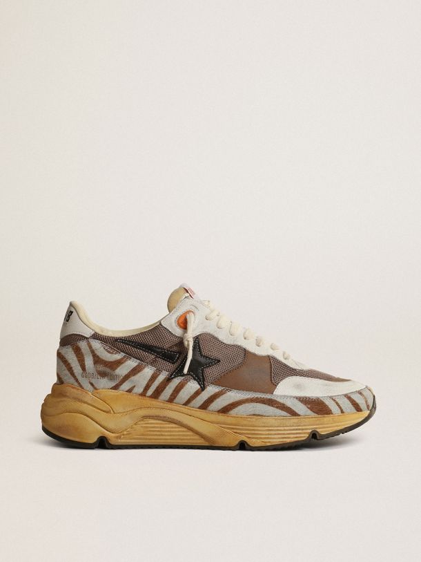 Golden Goose - Men’s Running Sole LAB in brown fabric and pony skin in 