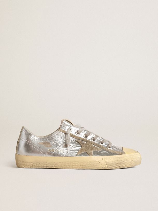 Men’s V-Star LTD sneakers in silver metallic leather with star in ice-gray suede