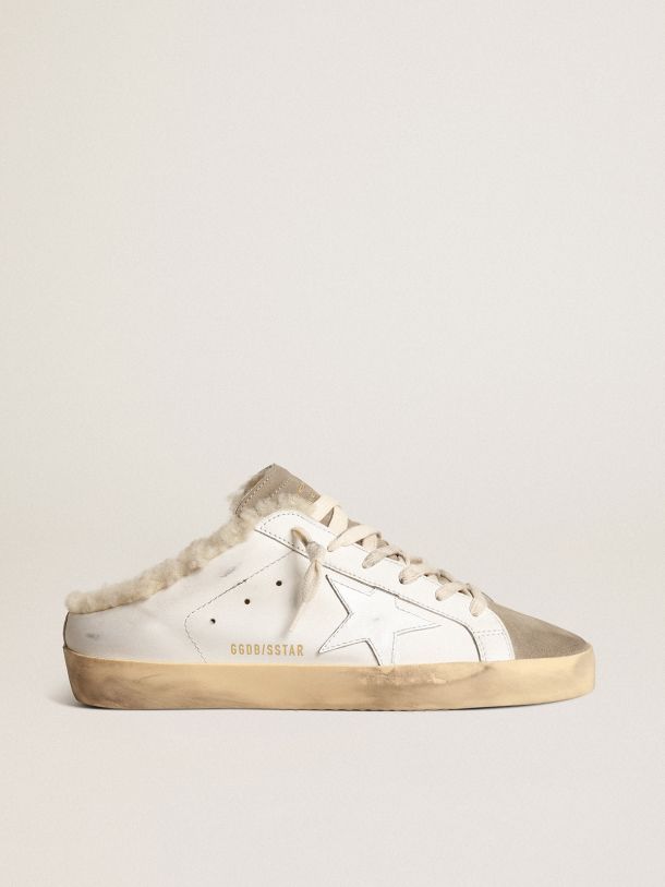 Super-Star Sabots with white leather star and shearling lining