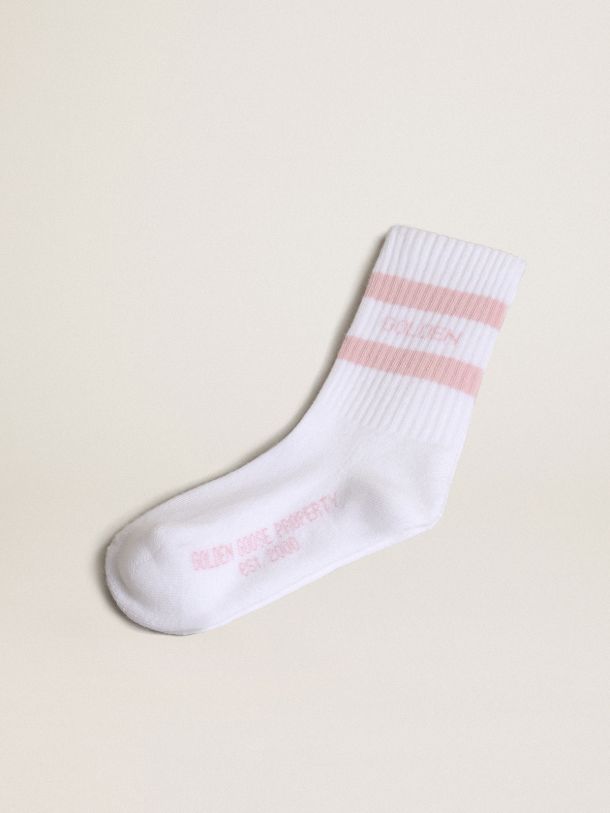 White cotton socks with pink stripes and Golden Goose logo 