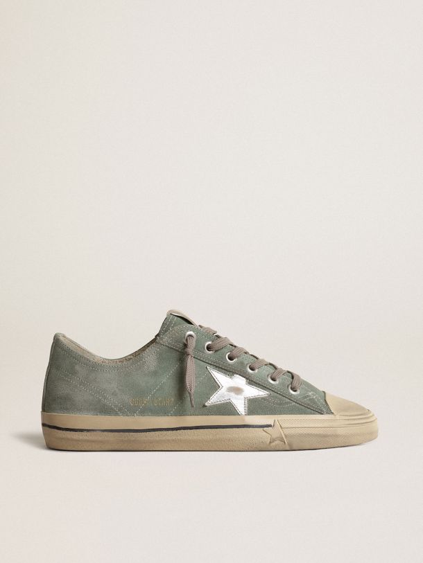 V-Star in military-green suede with a laminated leather star