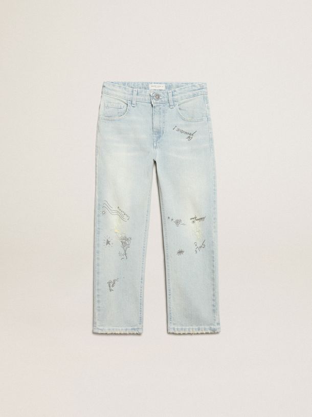Boys’ bleached jeans with distressed treatment