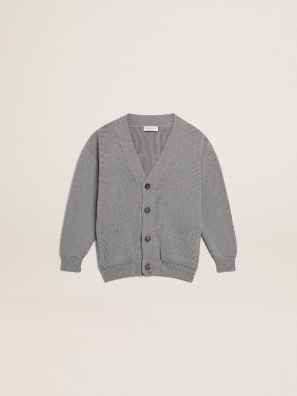 Gray cotton cardigan with logo on the back