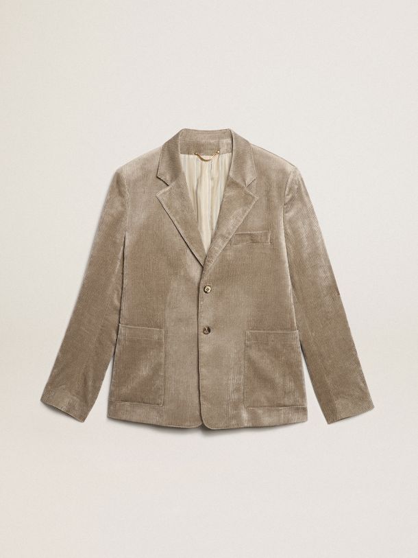 Boxy-fit single-breasted blazer in light beige cotton 