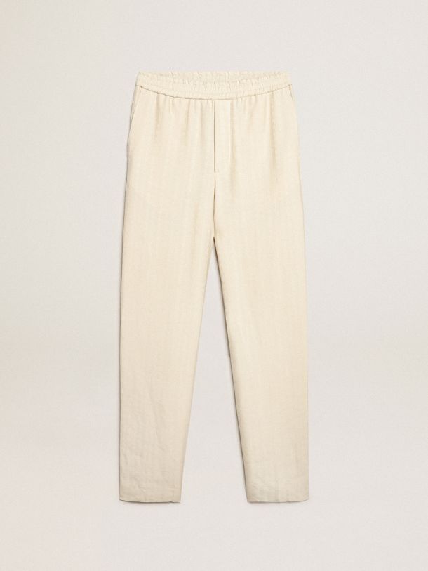 Joggers in parchment-colored linen