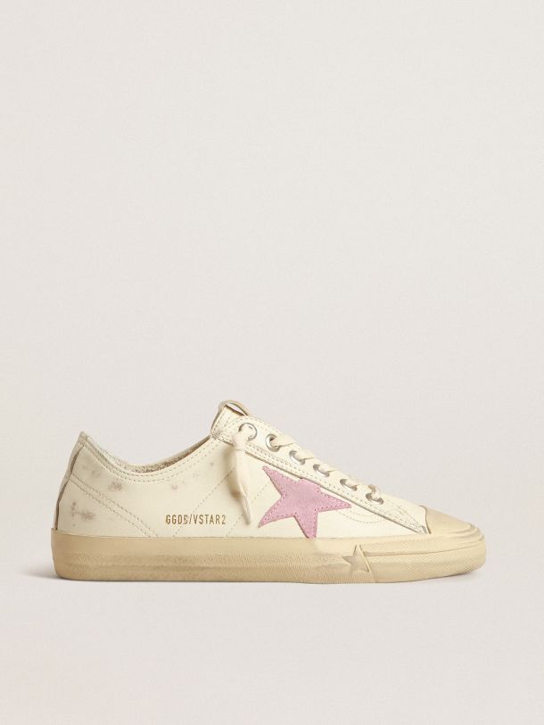 饰有灰玫瑰色麂皮星星图案的 V-Star 米色纳帕皮革运动鞋