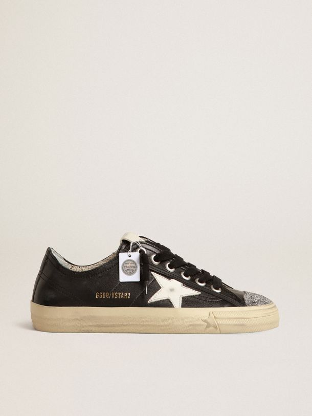 V-Star in black nappa leather with white star and crystal toe