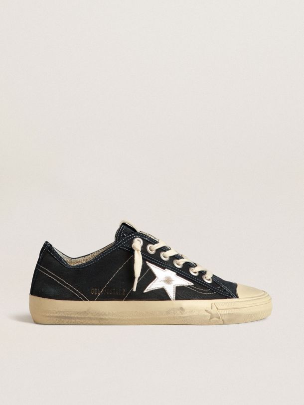 V-Star in navy-blue canvas with a silver laminated leather star