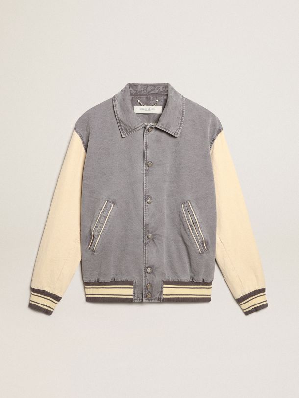 Bomber jacket in lilac-gray and marzipan-colored cotton