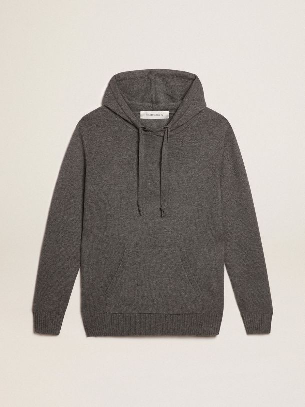 Men’s gray melange cashmere blend sweatshirt with hood