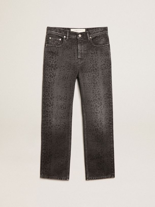 Women’s gray jeans with leopard print