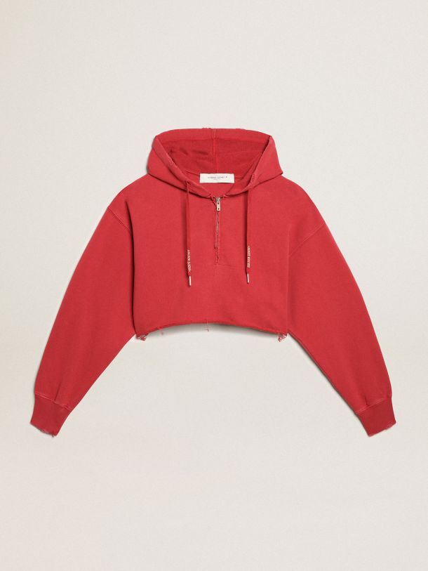 Cropped hooded sweatshirt in red 