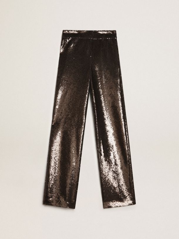 Pantalone di color grigio con paillettes all-over