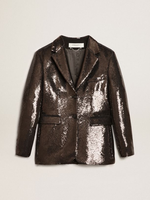 Gray single-breasted blazer with all-over sequins