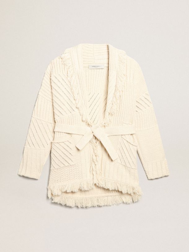 Belted cardigan in papyrus-colored cotton 