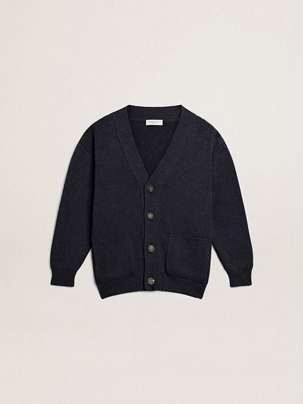 Dark blue cotton cardigan with logo on the back