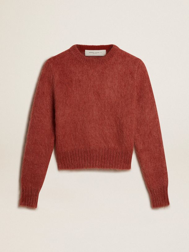 Cropped-Pullover aus Mohair in Dunkellila