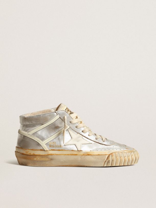 Men’s Mid Star in silver metallic leather with ivory star