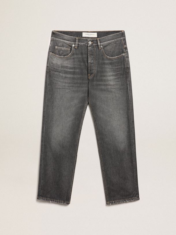 Black mid-wash slim-fit jeans