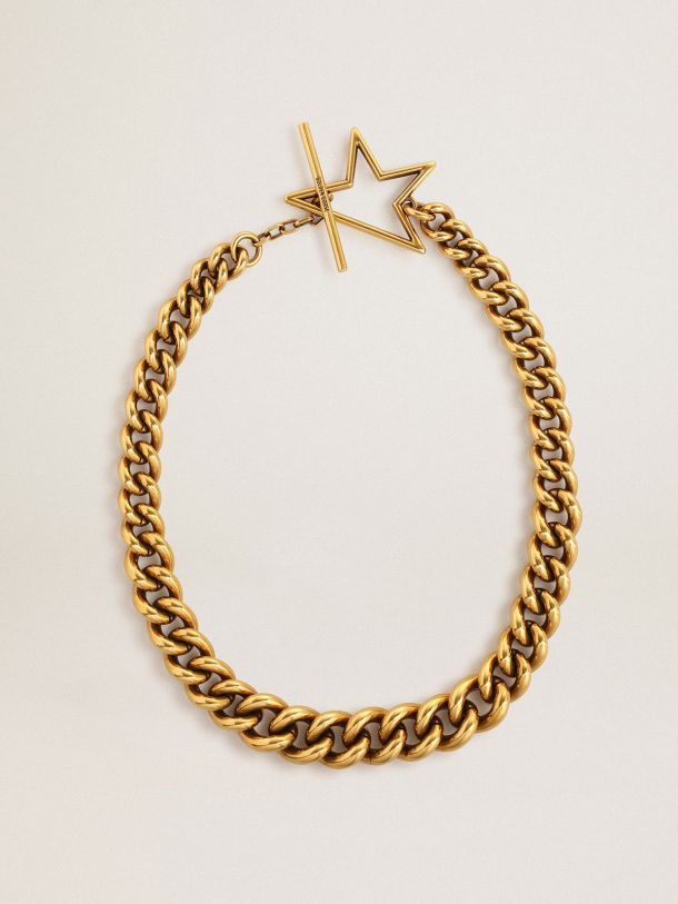 Necklace in antique gold decreasing chain with star-shaped clasp