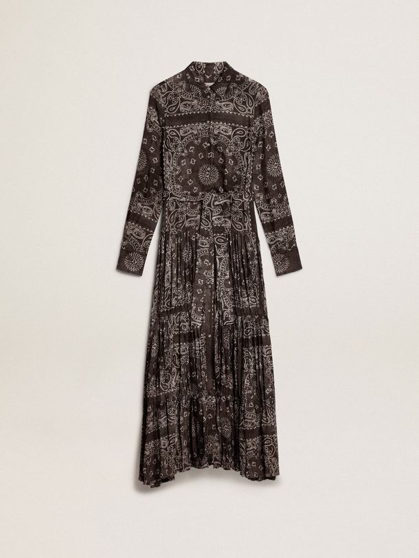Anthracite-gray shirt dress with paisley print
