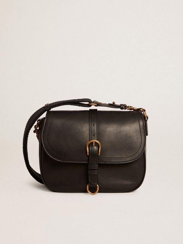 Medium Sally Bag in black leather with buckle and shoulder strap 