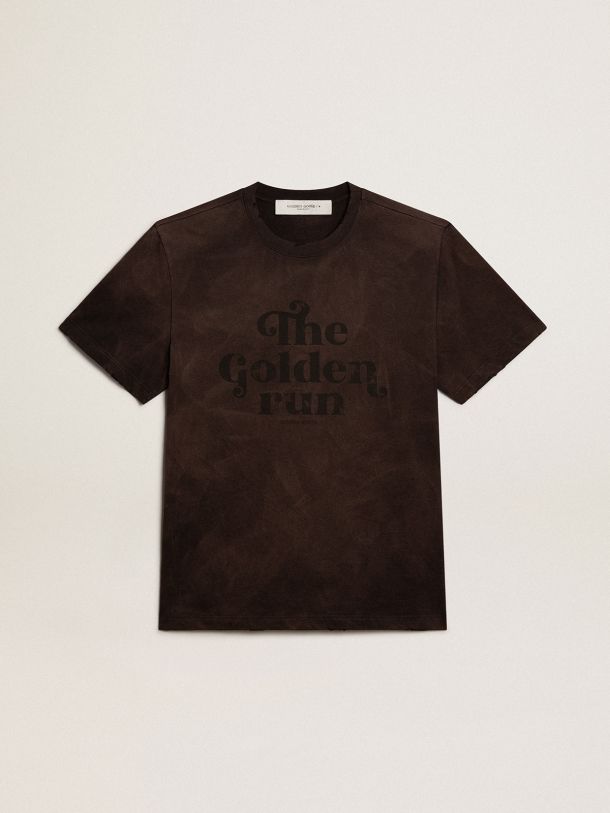 Anthracite cotton T-shirt with lettering on the front