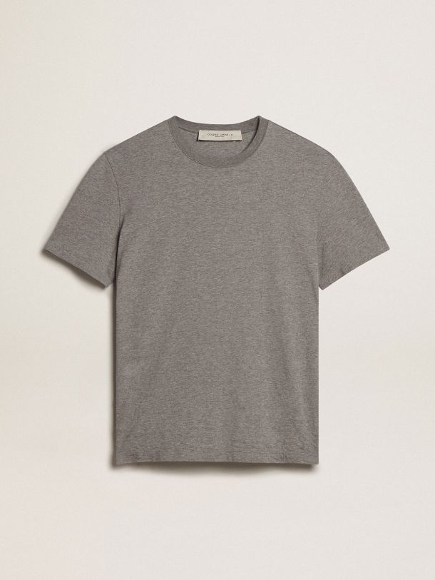 Gray melange cotton T-shirt with manifesto on the back