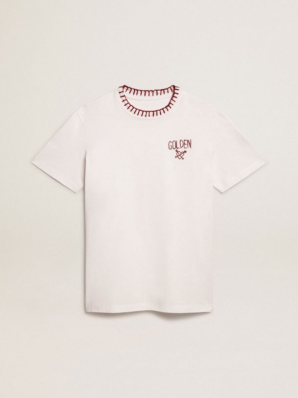 White cotton T-shirt with hand embroidery