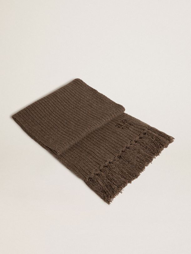 Ash brown scarf with contrasting embroidery