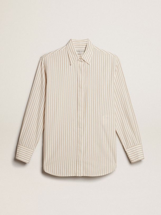 Women’s white cotton shirt with beige stripes