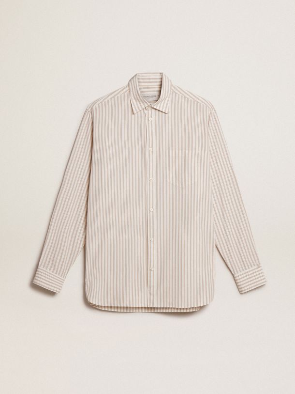 Men’s white cotton shirt with beige stripes