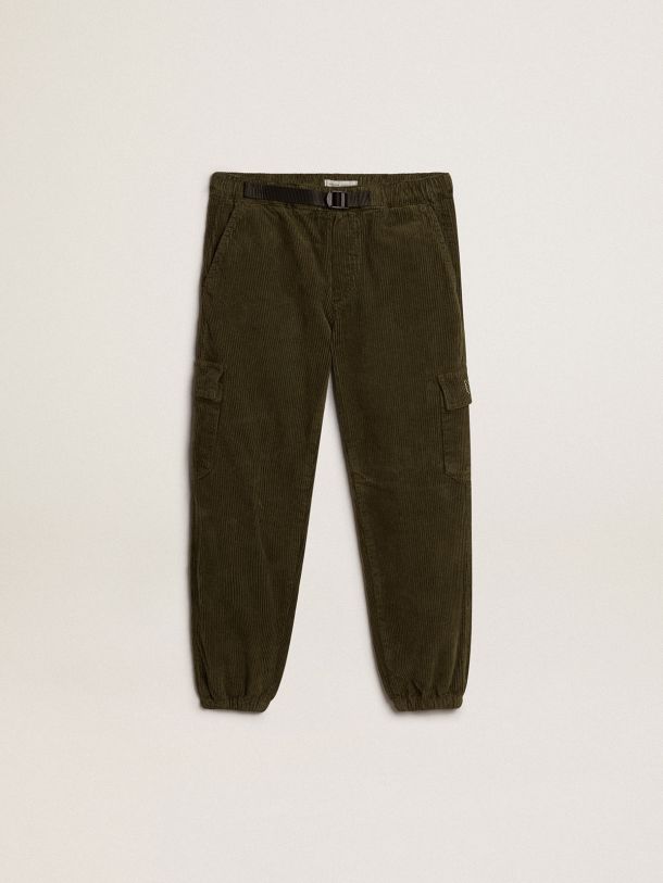 Pantalon cargo en coton vert foncé 