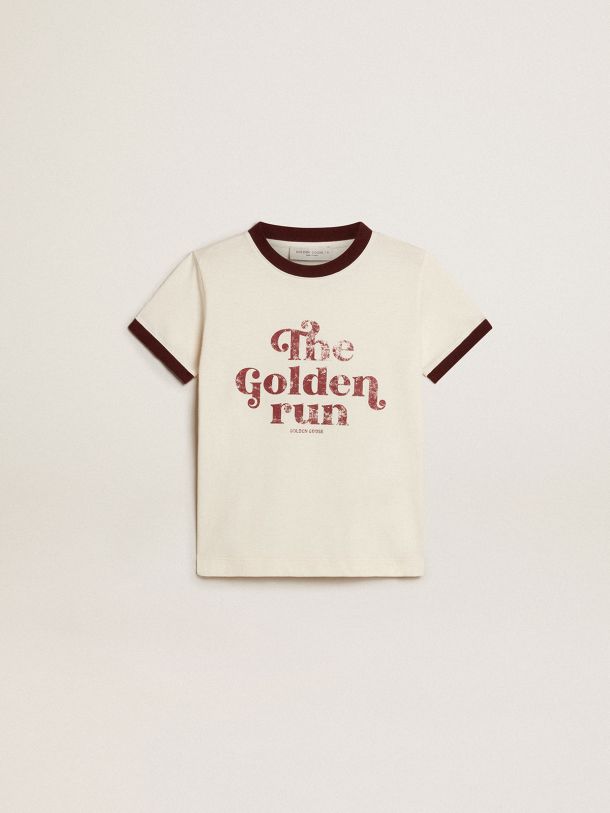 Boys’ white cotton T-shirt with faded print at the center