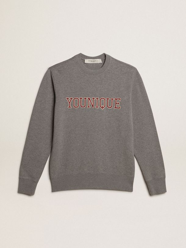 Gray melange cotton sweatshirt with embroidered lettering
