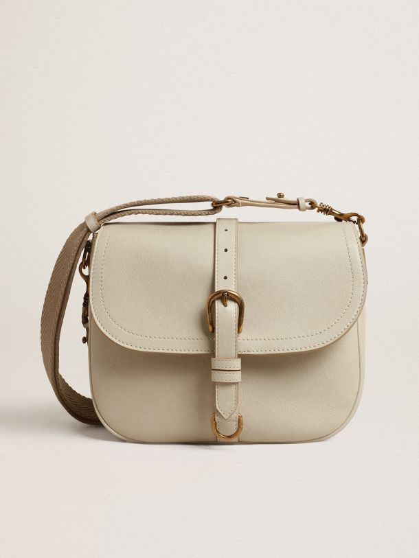 Medium Sally Bag in porcelain leather with buckle and contrasting shoulder strap