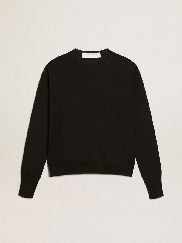 Women's round-neck sweater in black wool