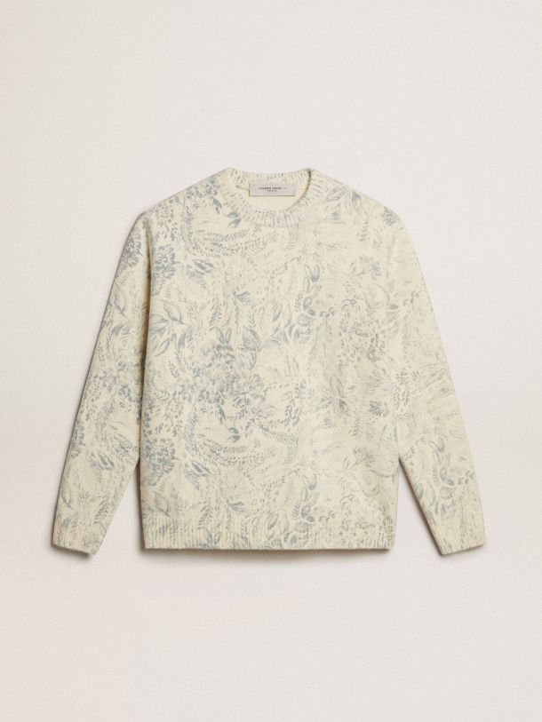 Men’s round-neck sweater in wool with all-over toile de jouy pattern